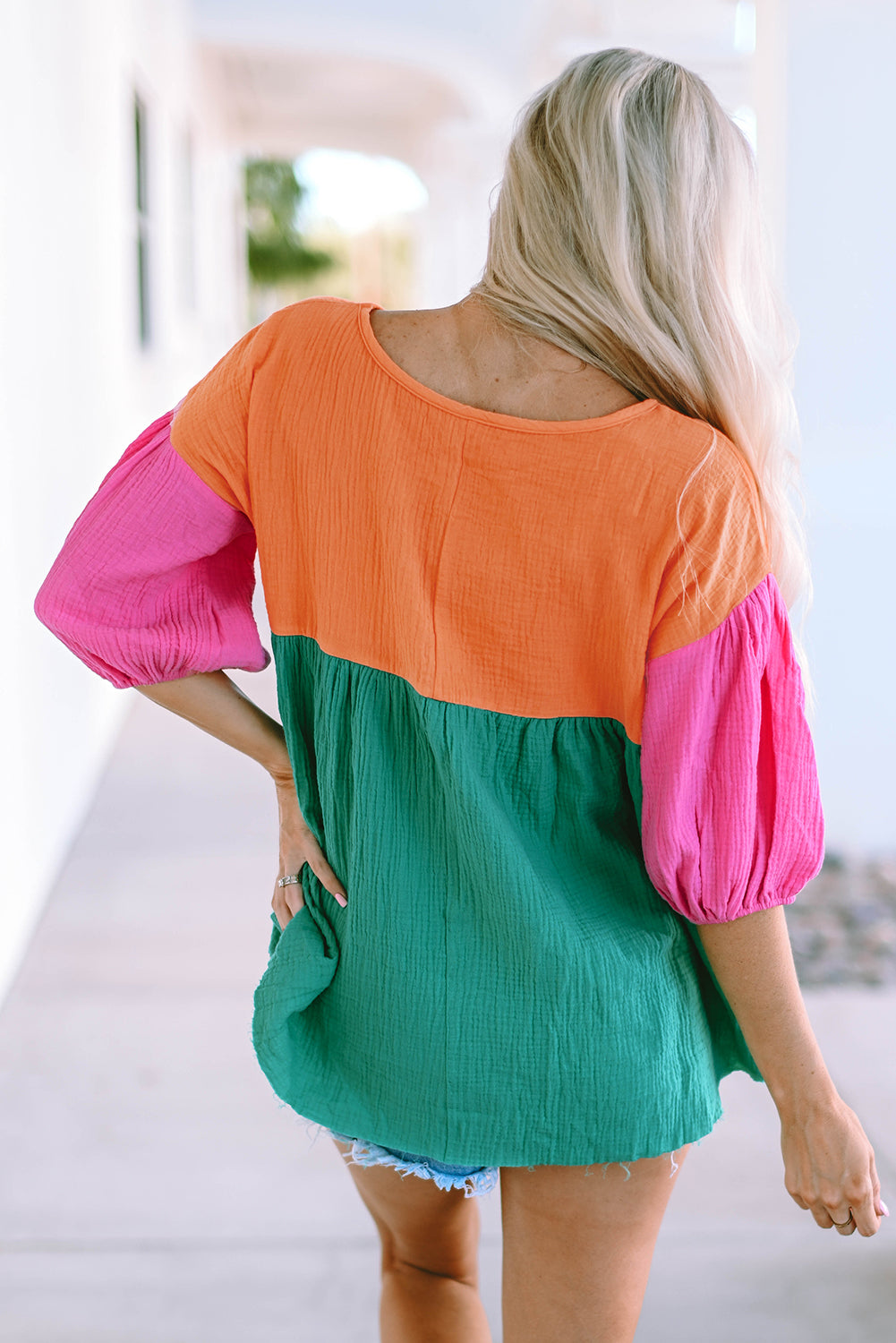 *APP EXCLUSIVE* Colorblock Vneck Babydoll Blouse