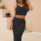 *APP EXCLUSIVE* Openwork Cropped Tank and Slit Skirt Set