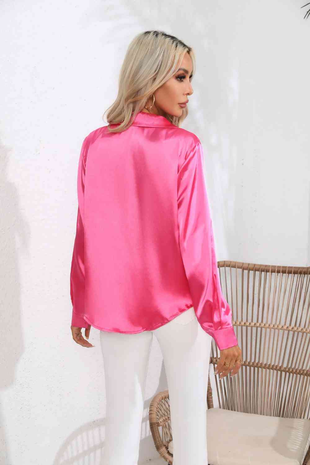 *APP EXCLUSIVE*  Satin Button Up Long Sleeve Shirt