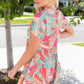 *APP EXCLUSIVE* Multicolored Tie Neck Short Sleeve Tiered Dress