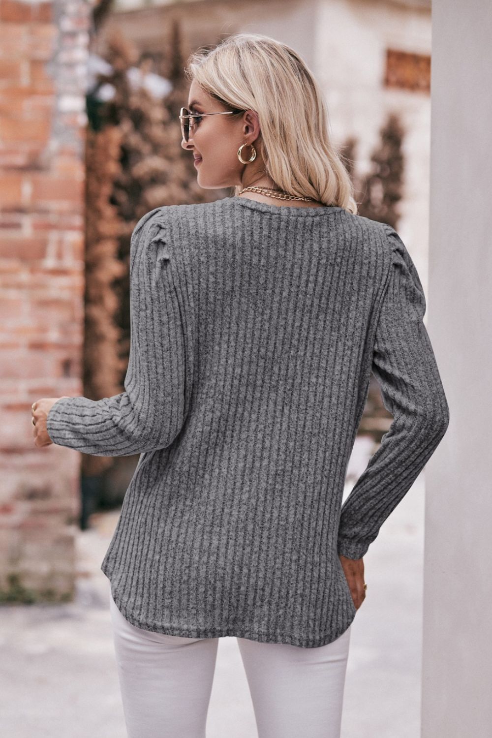 *APP EXCLUSIVE* Puff Sleeve Ribbed Top