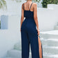 *APP EXCLUSIVE* Tie Belt Spaghetti Strap Slit Jumpsuit