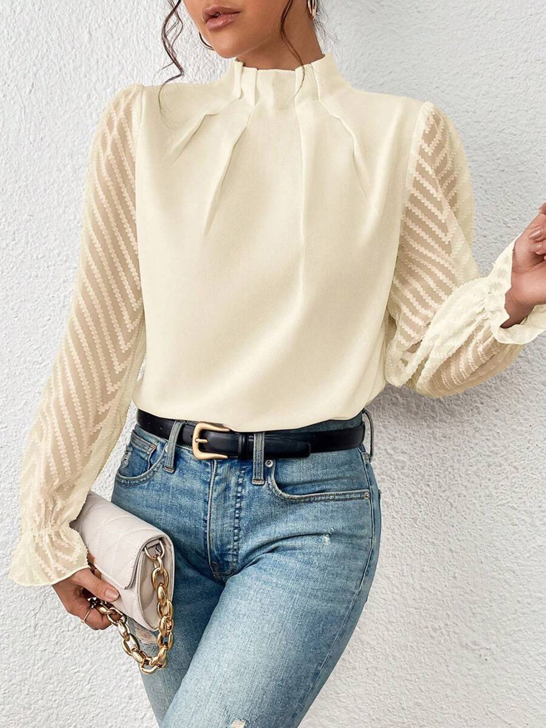 *APP EXCLUSIVE*Sheer Chevron Sleeve Blouse
