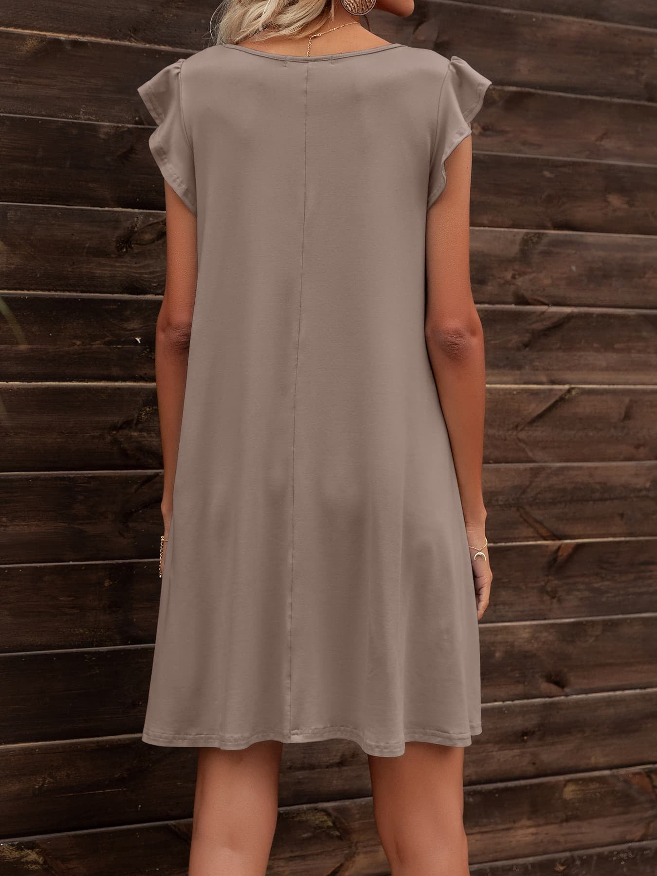 *APP EXCLUSIVE* Round Neck Flutter Sleeve Dress with Pockets
