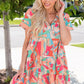 *APP EXCLUSIVE* Multicolored Tie Neck Short Sleeve Tiered Dress