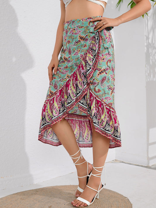 *APP EXCLUSIVE* Wrap Flounce Hem Midi Skirt