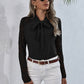*APP EXCLUSIVE* Tie Neck Spliced Lace Long Sleeve Top