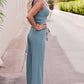 *APP EXCLUSIVE* Notched Neck Tank Top and Tie Waist Wide Leg Long Pants Lounge Set