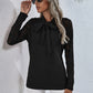 *APP EXCLUSIVE* Tie Neck Spliced Lace Long Sleeve Top