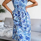 Floral Tie Shoulder Smocked Midi Dress