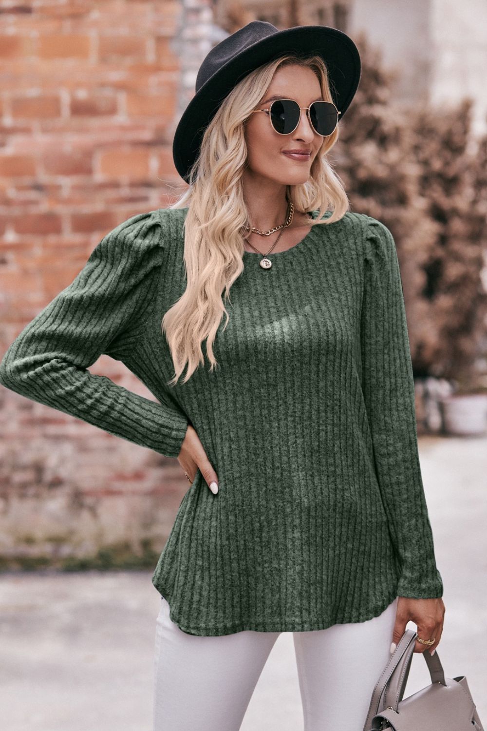 *APP EXCLUSIVE* Puff Sleeve Ribbed Top