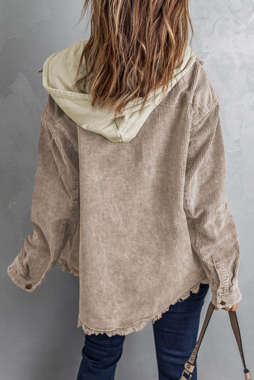 *App Exclusive* Snap Front Hooded Corduroy Shacket