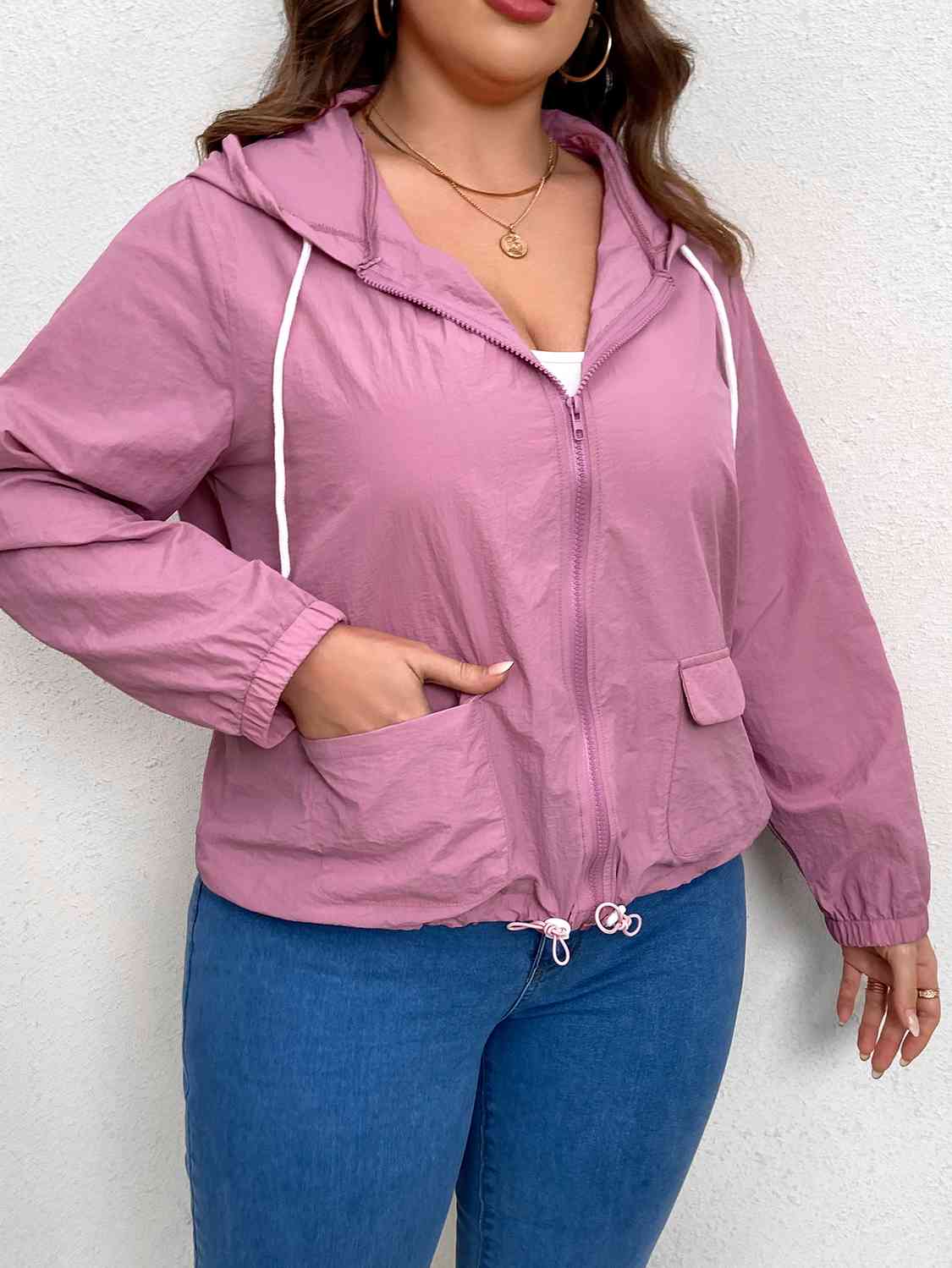 *APP EXCLUSIVE* Zip-Up Drawstring Hooded Jacket with Pockets