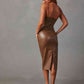 *APP EXCLUSIVE* Faux Leather Bodycon Slit Midi Dress