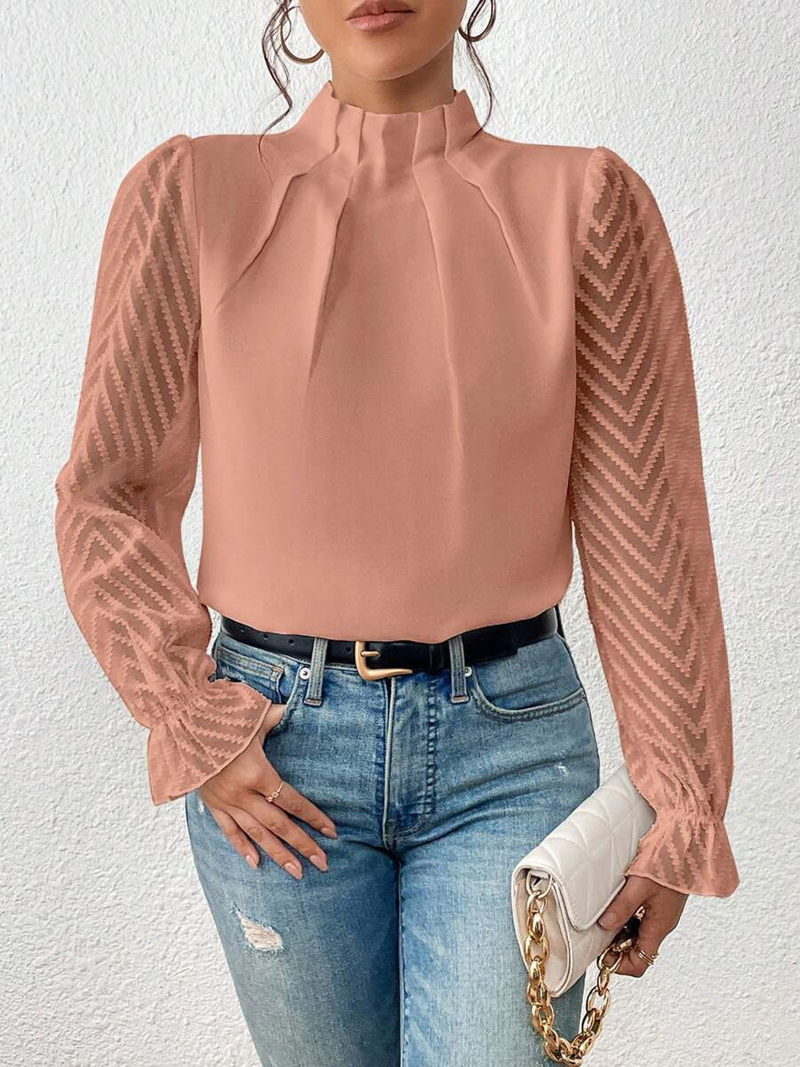 *APP EXCLUSIVE*Sheer Chevron Sleeve Blouse