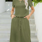 *APP EXCLUSIVE* Round Neck Short Sleeve Slit Dress with Pockets