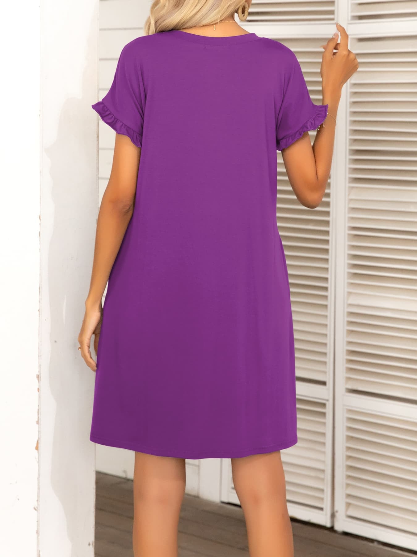 *APP EXCLUSIVE* Round Neck Flounce Sleeve Dress with Pockets