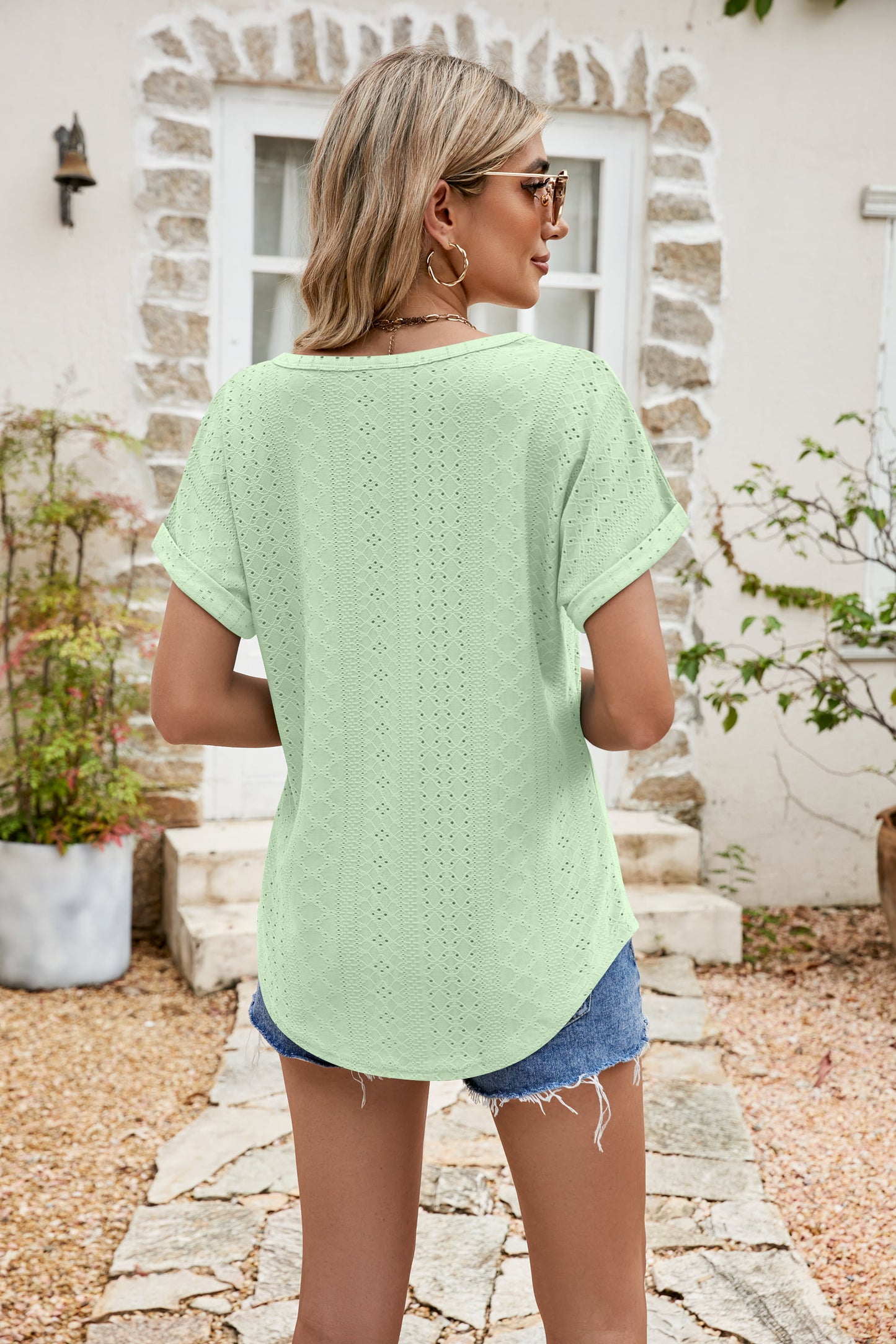 * APP EXCLUSIVE* Eyelet Short Sleeve Top