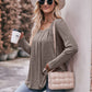 Pleated Detail Curved Hem Long Sleeve Top