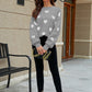 Heart Pattern Lantern Sleeve Round Neck Tunic Sweater