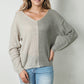 Pink Colorblock Vneck Long Sleeve Pullover Sweater