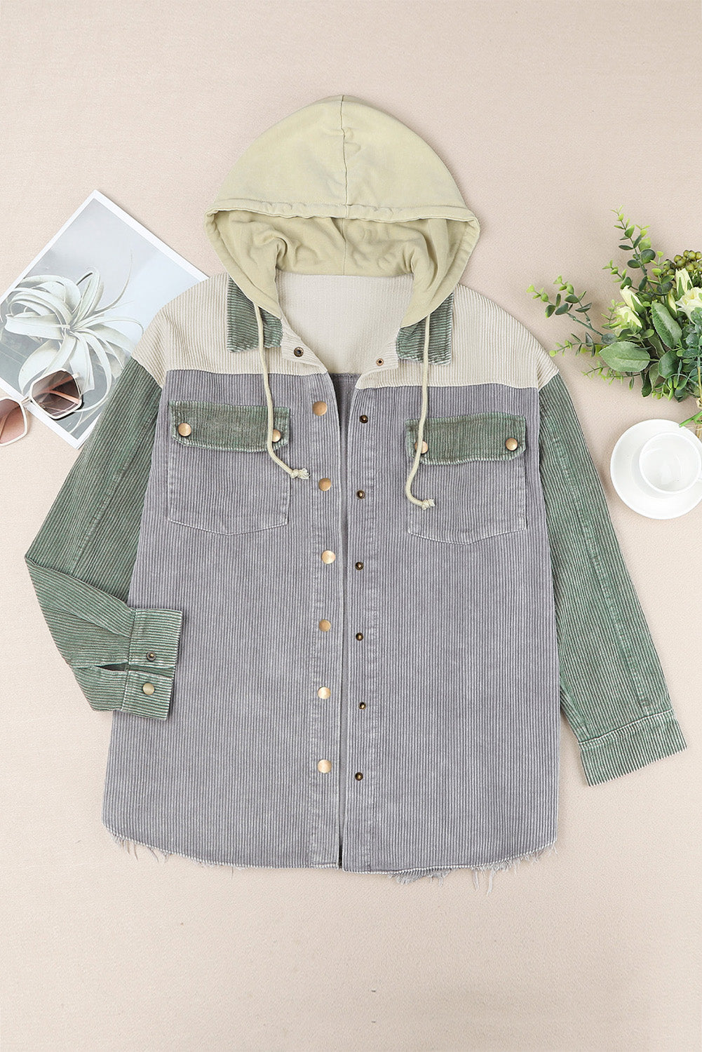 *App Exclusive* Snap Front Hooded Corduroy Shacket