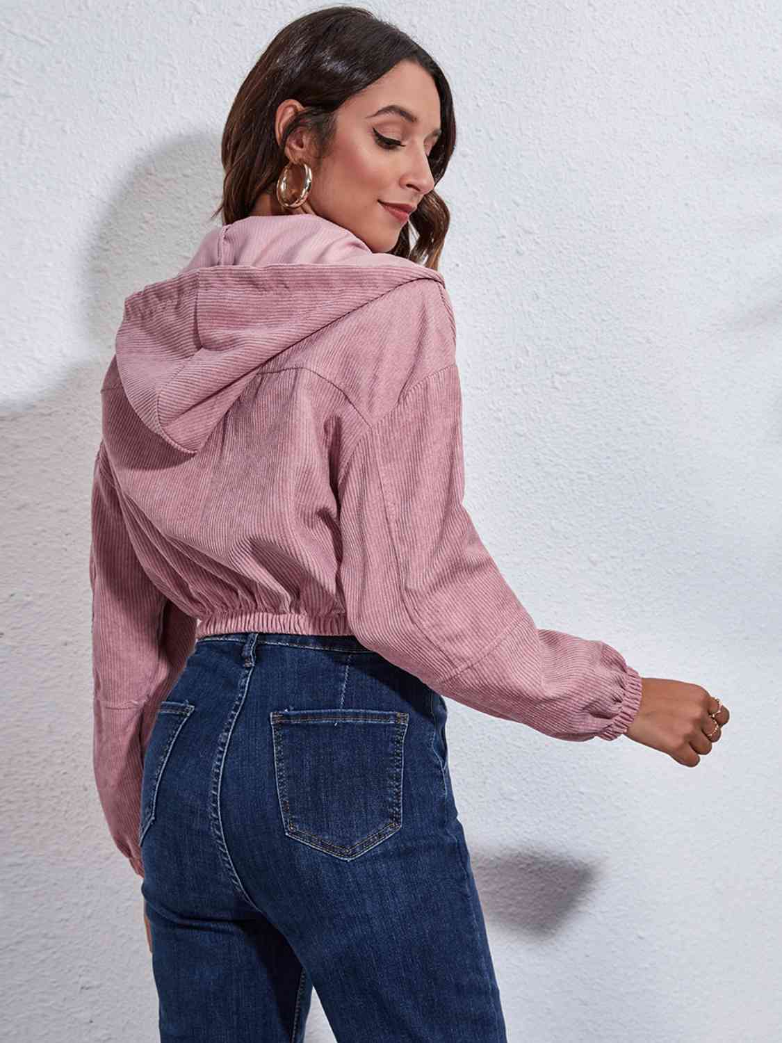 *APP EXCLUSIVE*  Drawstring Hooded Zip Up Jacket with Pockets