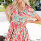 *APP EXCLUSIVE* Multicolored Tie Neck Short Sleeve Tiered Dress