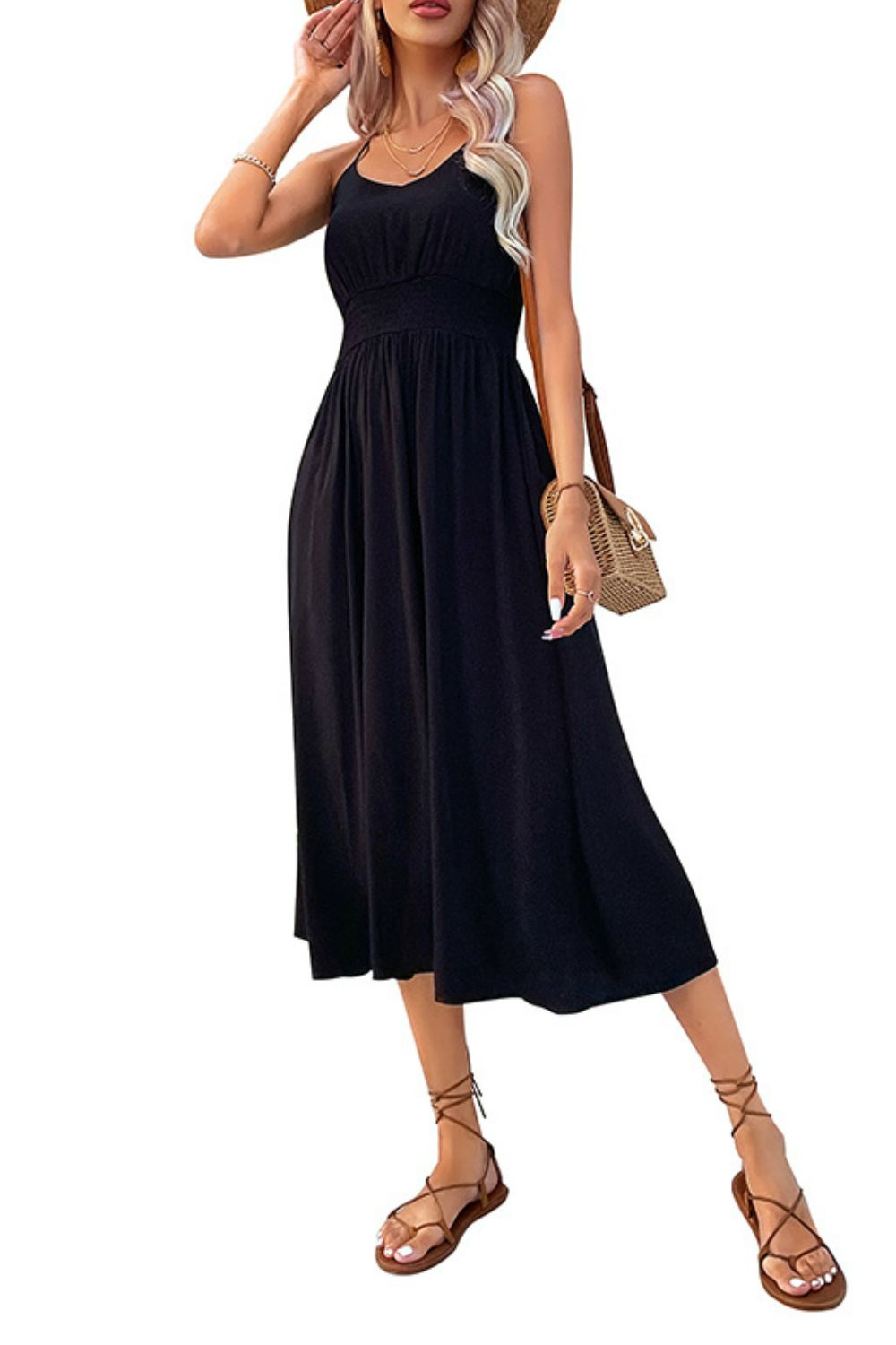 *APP EXCLUSIVE* Spaghetti Strap Scoop Neck Midi Dress