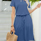 *APP EXCLUSIVE* Round Neck Short Sleeve Slit Dress with Pockets