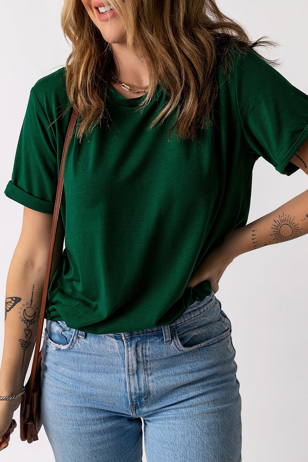 *APP EXCLUSIVE* Round Neck Cuffed Short Sleeve Tee