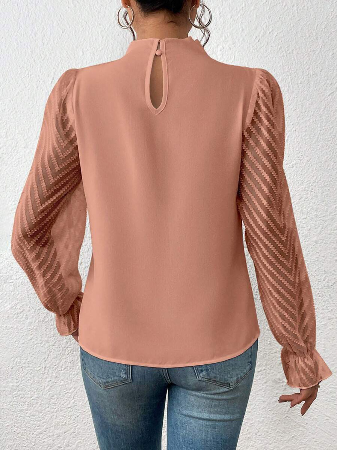 *APP EXCLUSIVE*Sheer Chevron Sleeve Blouse
