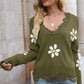 *App Exclusive* Flower Distressed Ribbed Trim Sweater