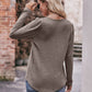 Pleated Detail Curved Hem Long Sleeve Top
