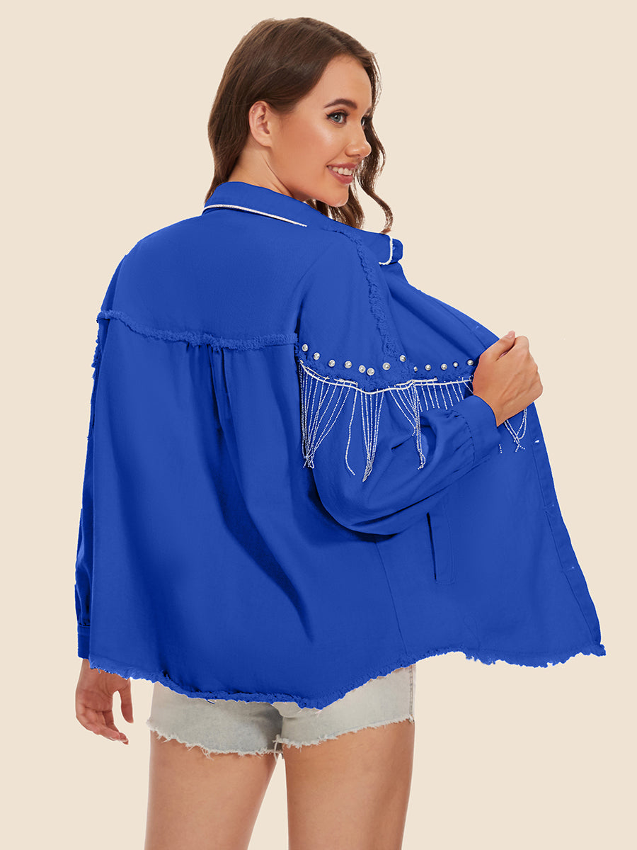 *APP EXCLUSIVE* Raw Hem Fringe Detail Denim Jacket