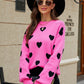 Heart Pattern Lantern Sleeve Round Neck Tunic Sweater