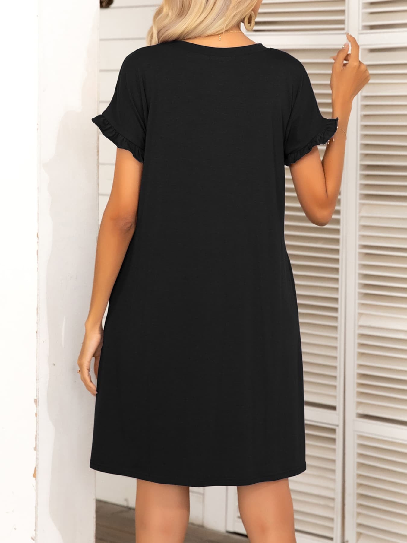 *APP EXCLUSIVE* Round Neck Flounce Sleeve Dress with Pockets