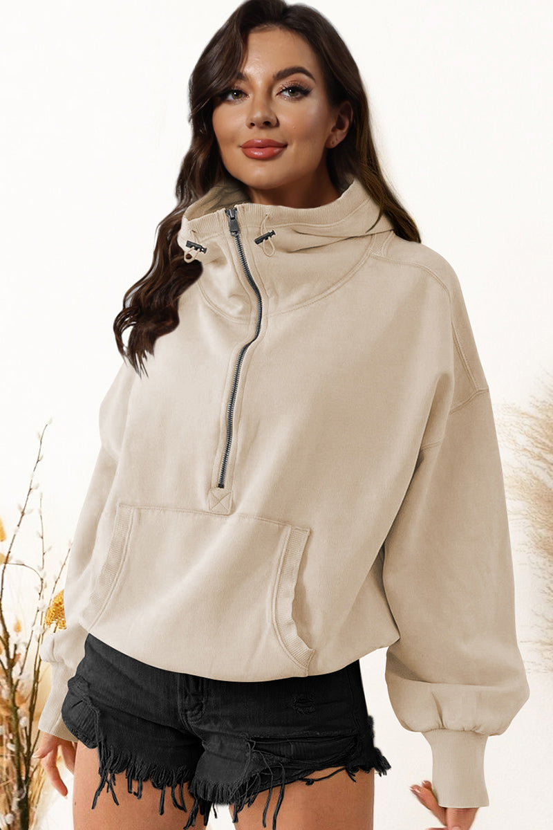 * APP EXCLUSIVE* Zip-Up Dropped Shoulder Hoodie