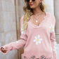*App Exclusive* Flower Distressed Ribbed Trim Sweater