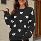 Heart Pattern Lantern Sleeve Round Neck Tunic Sweater