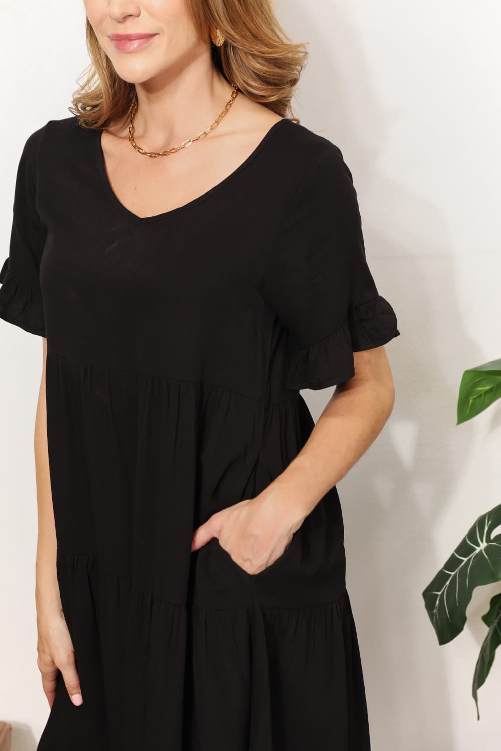 *APP EXCLUSIVE* Vneck Flounce Sleeve Tiered Dress