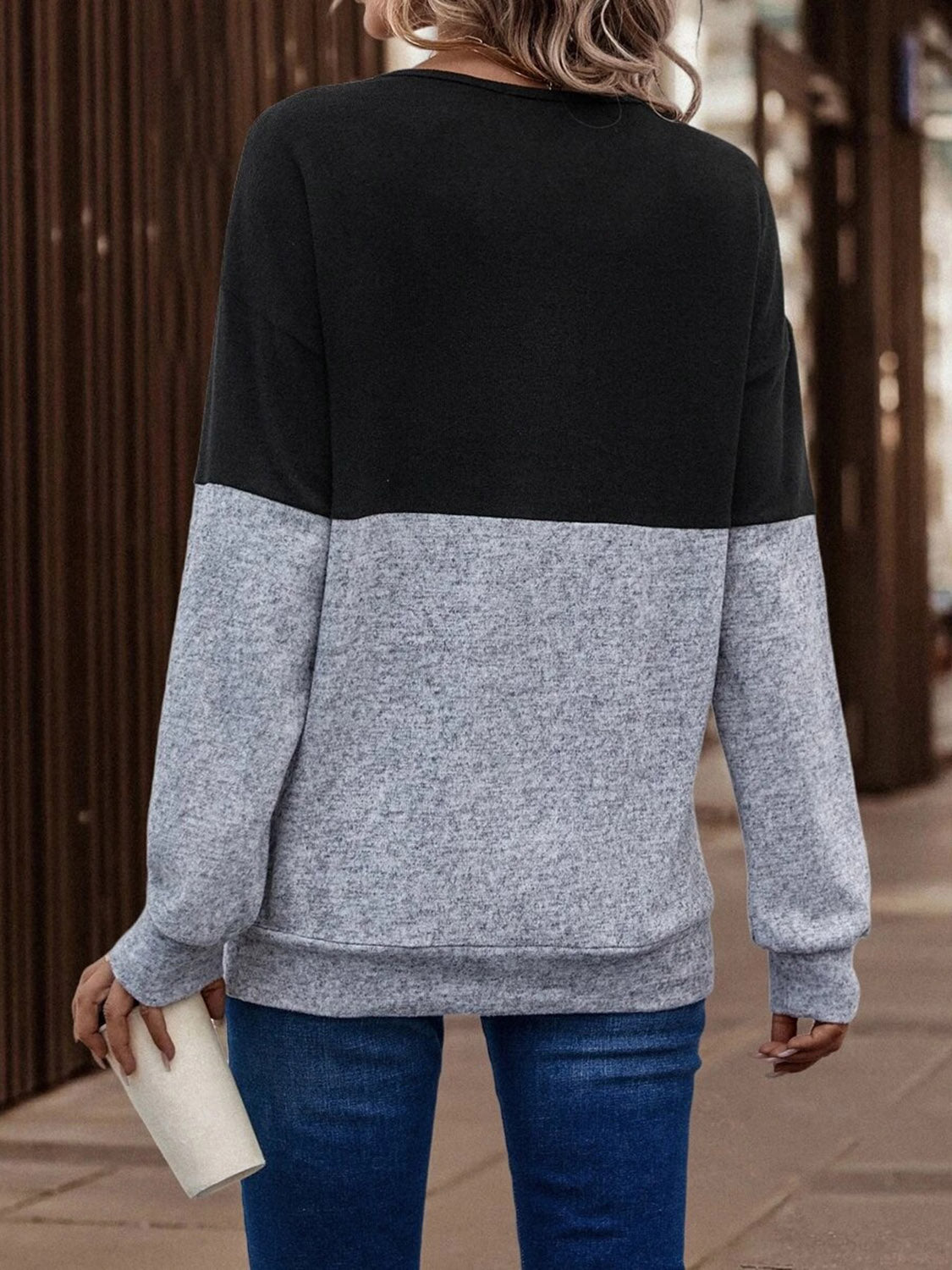 *APP EXCLUSIVE* Two-Tone Crisscross Detail Sweatshirt