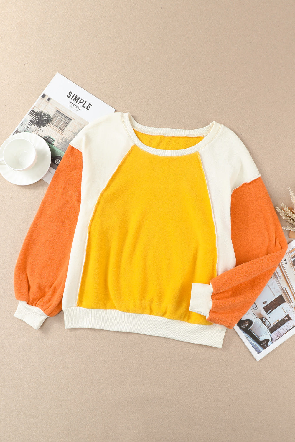 *APP EXCLUSIVE* Round Neck Dropped Shoulder Color Block Sweatshirt
