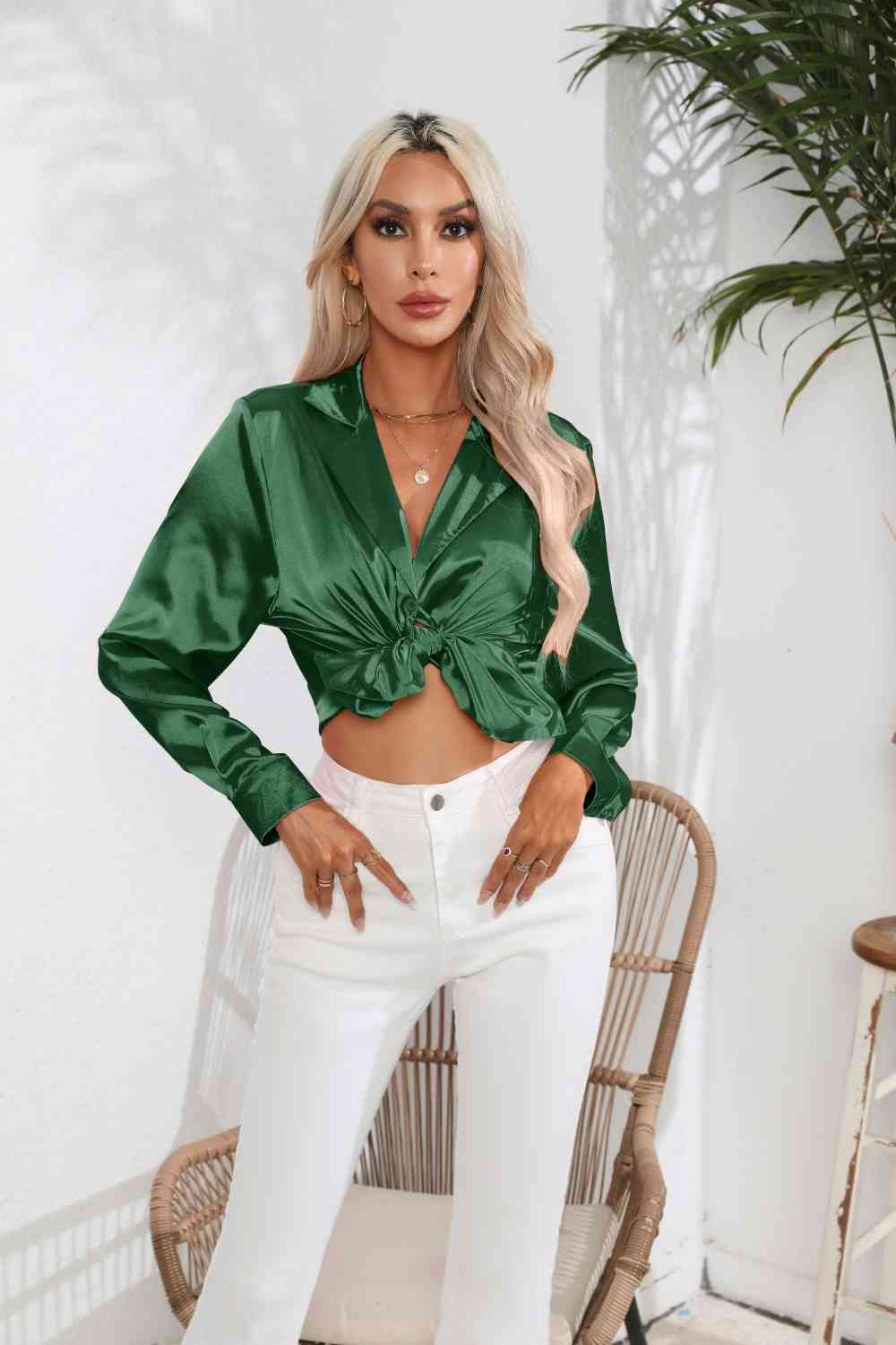 *APP EXCLUSIVE*  Satin Button Up Long Sleeve Shirt