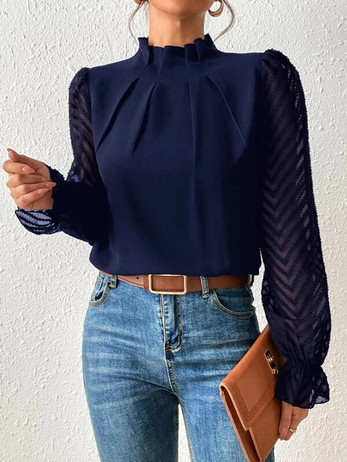 *APP EXCLUSIVE*Sheer Chevron Sleeve Blouse