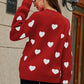 Heart Pattern Lantern Sleeve Round Neck Tunic Sweater
