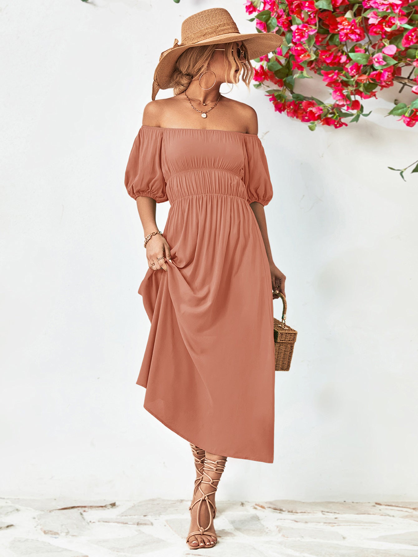 *APP EXCLUSIVE* Off-Shoulder Balloon Sleeve Midi Dress