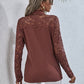 *APP EXCLUSIVE* Tie Neck Spliced Lace Long Sleeve Top