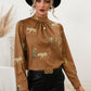 *APP EXCLUSIVE* Leopard Graphic Mock Neck Puff Sleeve Blouse