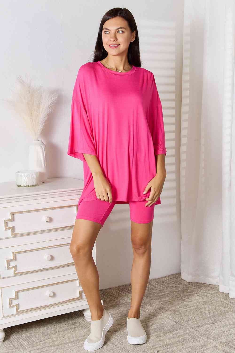 *APP EXCLUSIVE*x Soft Rayon Three-Quarter Sleeve Top and Shorts Set